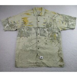 Tommy‎ Bahama Shirt Mens Medium Silk Linen Tropical Hawaiian Aloha Green Relax